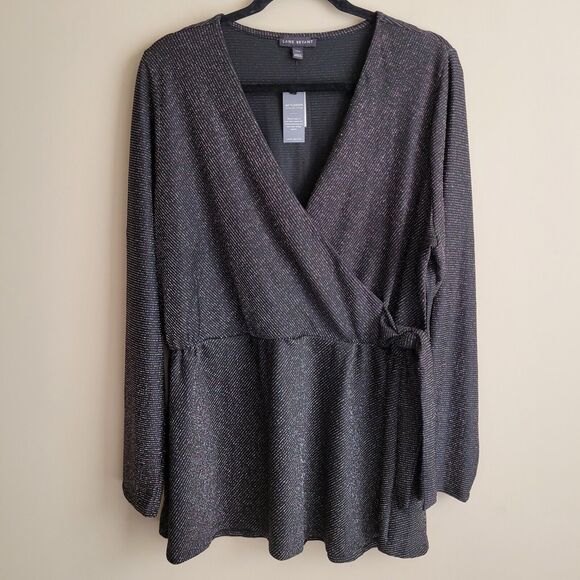 Lane Bryant Womens Blouse Size 14 16 Black Rainbow Sparkle Stripes Tie Front NWT - Picture 1 of 12